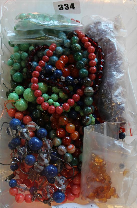 Qty mixed coral, jade & lapis bead necklaces